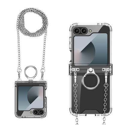 For Samsung Galaxy Z Flip6 GKK Clear Airbag Hinge Full Coverage Phone Case with Ring / Metal Chain(Silver) - Galaxy Z Flip6 5G Cases by GKK | Online Shopping South Africa | PMC Jewellery | Buy Now Pay Later Mobicred