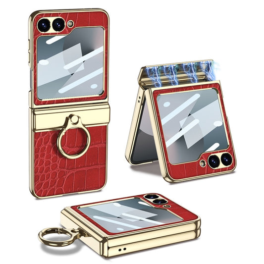 For Samsung Galaxy Z Flip6 GKK Integrated Electroplated Crocodile Texture Leather Phone Case with Ring(Red) - Galaxy Z Flip6 5G Cases by GKK | Online Shopping South Africa | PMC Jewellery | Buy Now Pay Later Mobicred