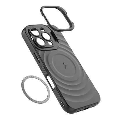 For iPhone 16 Pro Lens Frame Bracket Corrugated MagSafe Phone Case(Black) - iPhone 16 Pro Cases by PMC Jewellery | Online Shopping South Africa | PMC Jewellery | Buy Now Pay Later Mobicred