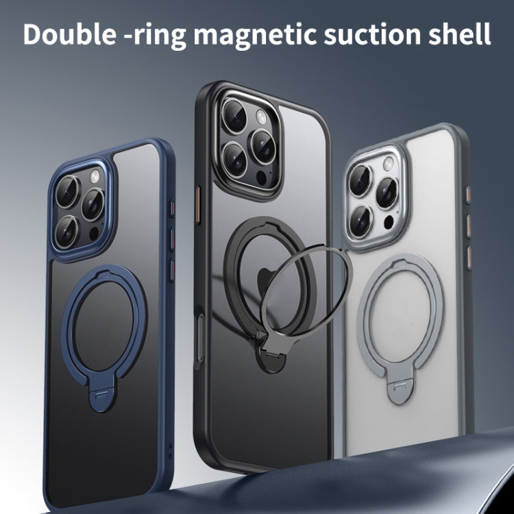 For iPhone 16 Pro Max Double Ring MagSafe Magnetic Holder Phone Case(Matte Black) - iPhone 16 Pro Max Cases by PMC TechLife | Online Shopping South Africa | PMC TechLife | Buy Now Pay Later Mobicred