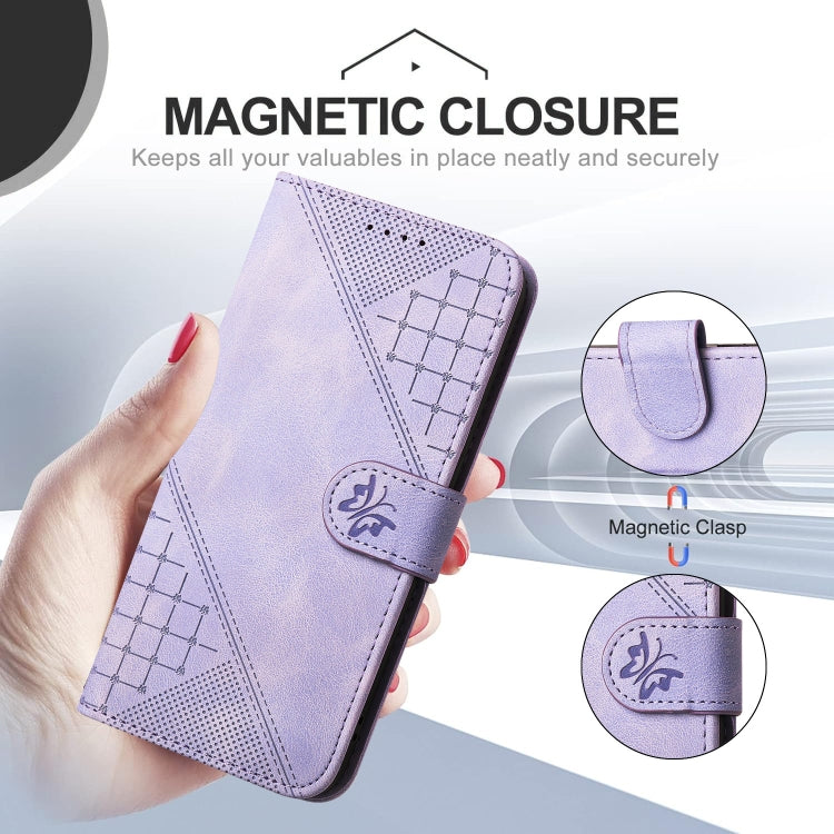 For Huawei Pura 70 Pro / 70 Pro+ YX0080 Grid Butterfly Embossed Pattern Flip Leather Phone Case with Lanyard(Light Purple) - Huawei Cases by PMC Jewellery | Online Shopping South Africa | PMC Jewellery | Buy Now Pay Later Mobicred