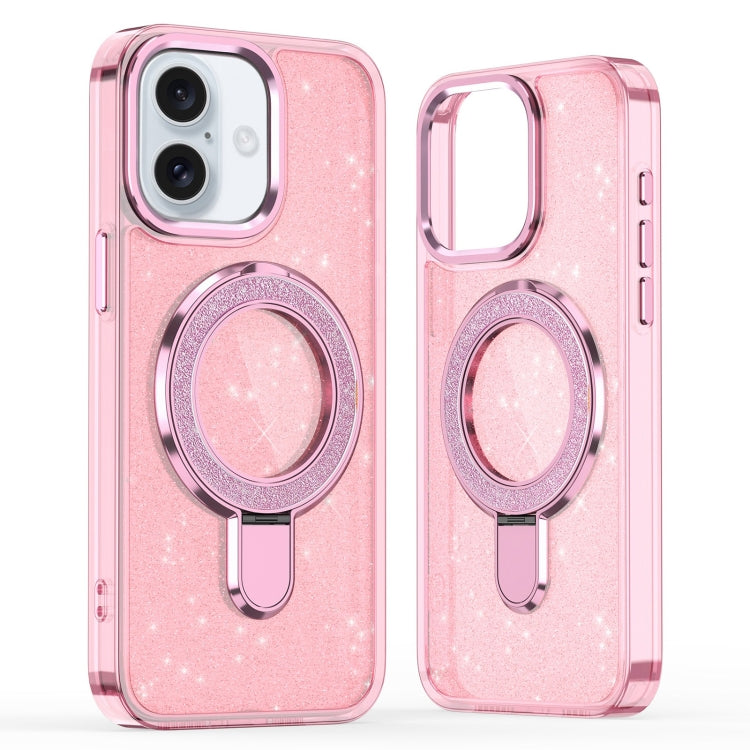 For iPhone 16 Plus Glitter Ring Holder MagSafe Phone Case(Pink) - iPhone 16 Plus Cases by PMC Jewellery | Online Shopping South Africa | PMC Jewellery | Buy Now Pay Later Mobicred