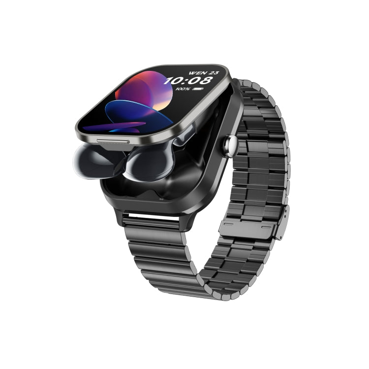 D8 Pro 2.01 inch 2 in 1 Bluetooth Earphone Steel Strap Smart Watch, Support NFC with Cover(Black) - Smart Watches by PMC TechLife | Online Shopping South Africa | PMC TechLife | Buy Now Pay Later Mobicred