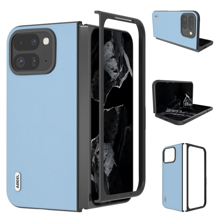 For Google Pixel 9 Pro Fold ABEEL Genuine Leather Wave Black Edge Phone Case(Blue) - Google Cases by PMC TechLife | Online Shopping South Africa | PMC TechLife | Buy Now Pay Later Mobicred