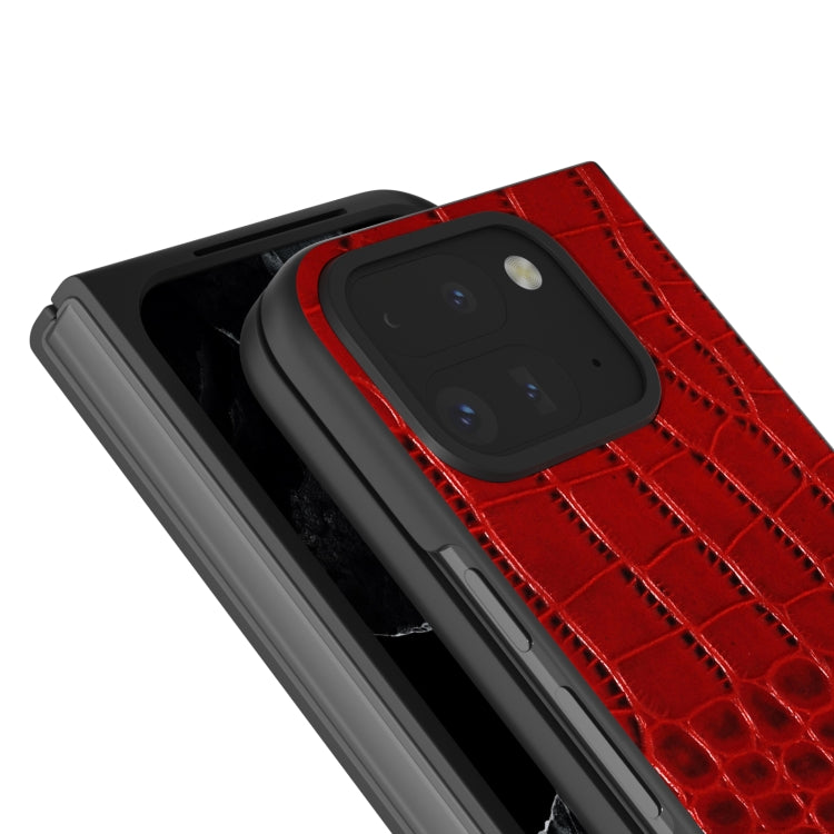 For Google Pixel 9 Pro Fold ABEEL Genuine Leather Crocodile Pattern Black Edge Phone Case(Red) - Google Cases by PMC Jewellery | Online Shopping South Africa | PMC Jewellery | Buy Now Pay Later Mobicred