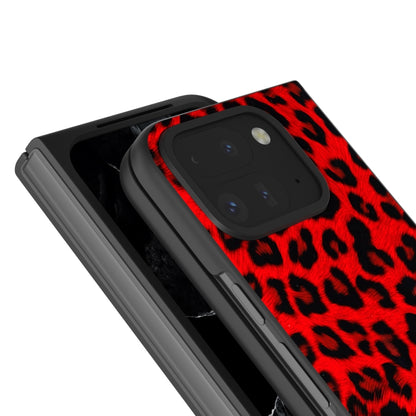 For Google Pixel 9 Pro Fold Black Frame Leopard Full Coverage Phone Case(Red Leopard) - Google Cases by PMC Jewellery | Online Shopping South Africa | PMC Jewellery | Buy Now Pay Later Mobicred