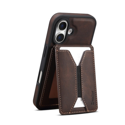 For iPhone 16 Denior D18 Skin Feel Rotating Holder MagSafe Detachable Card Slot Phone Case(Brown) - iPhone 16 Cases by Denior | Online Shopping South Africa | PMC Jewellery | Buy Now Pay Later Mobicred