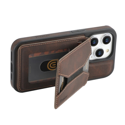 For iPhone 16 Pro Denior D18 Skin Feel Rotating Holder MagSafe Detachable Card Slot Phone Case(Brown) - iPhone 16 Pro Cases by Denior | Online Shopping South Africa | PMC Jewellery | Buy Now Pay Later Mobicred