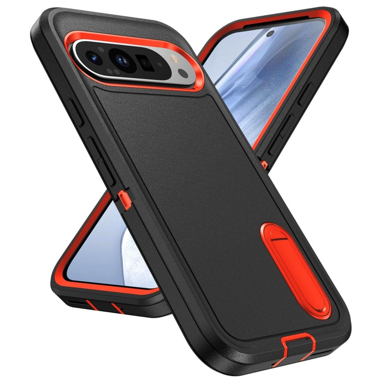 For Google Pixel 9 Rugged PC + Silicone Phone Case with Holder(Black+Orange) - Google Cases by PMC Jewellery | Online Shopping South Africa | PMC Jewellery | Buy Now Pay Later Mobicred