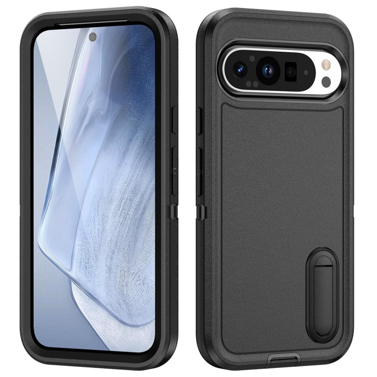 For Google Pixel 9 Rugged PC + Silicone Phone Case with Holder(Black) - Google Cases by PMC Jewellery | Online Shopping South Africa | PMC Jewellery | Buy Now Pay Later Mobicred