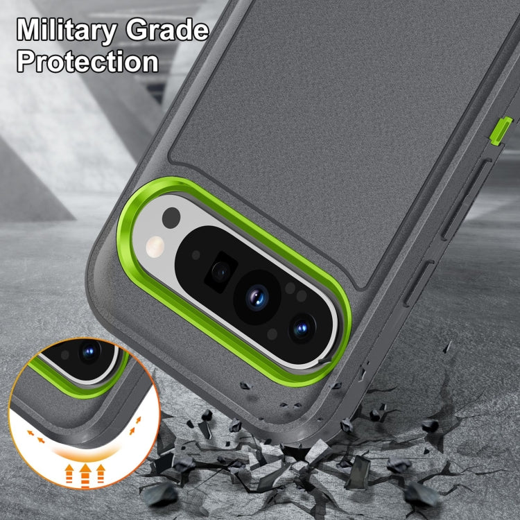 For Google Pixel 9 Rugged PC + Silicone Phone Case with Holder(Grey+Fresh Green) - Google Cases by PMC Jewellery | Online Shopping South Africa | PMC Jewellery | Buy Now Pay Later Mobicred