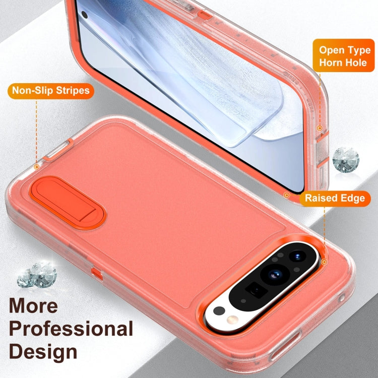 For Google Pixel 9 Rugged PC + Silicone Phone Case with Holder(Transparent+Orange) - Google Cases by PMC Jewellery | Online Shopping South Africa | PMC Jewellery | Buy Now Pay Later Mobicred