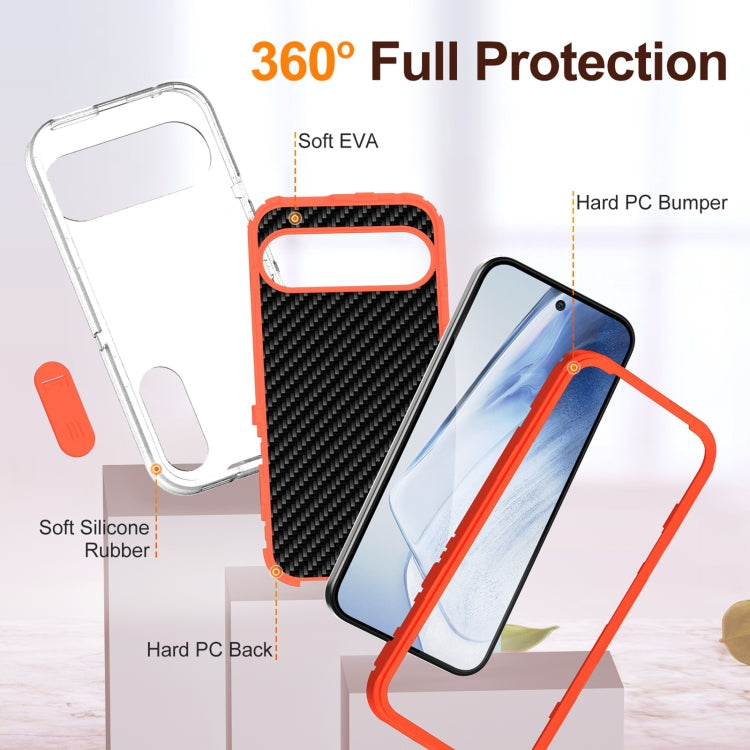 For Google Pixel 9 Rugged PC + Silicone Phone Case with Holder(Transparent+Orange) - Google Cases by PMC Jewellery | Online Shopping South Africa | PMC Jewellery | Buy Now Pay Later Mobicred