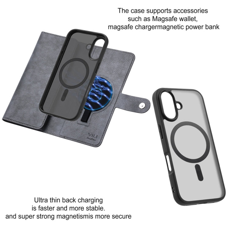 For iPhone 16 ViLi GVS Series MagSafe Magnetic RFID Leather Phone Case(Grey) - iPhone 16 Cases by ViLi | Online Shopping South Africa | PMC TechLife | Buy Now Pay Later Mobicred