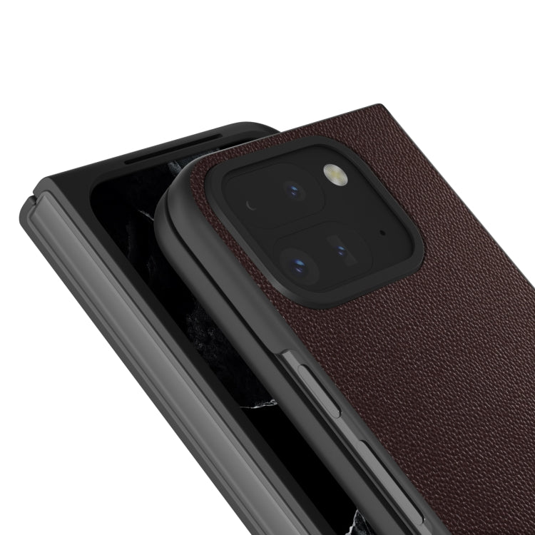 For Google Pixel 9 Pro Fold ABEEL Genuine Leather Elegant Black Edge Phone Case(Coffee) - Google Cases by PMC TechLife | Online Shopping South Africa | PMC TechLife | Buy Now Pay Later Mobicred