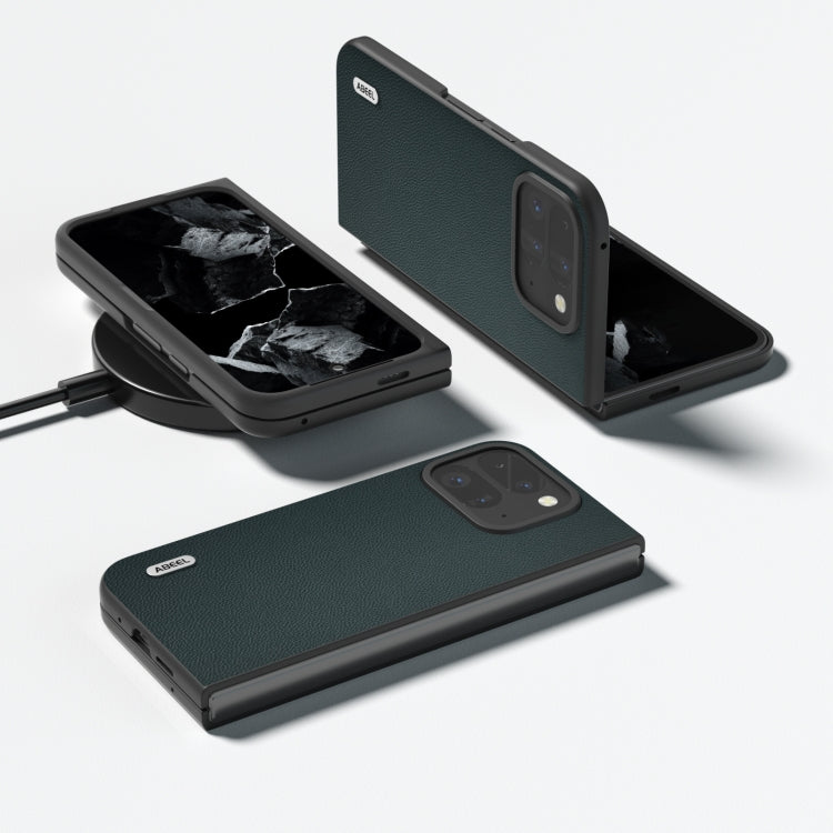 For Google Pixel 9 Pro Fold ABEEL Genuine Leather Elegant Black Edge Phone Case(Green) - free shipping - PMC TechLife - Order now!