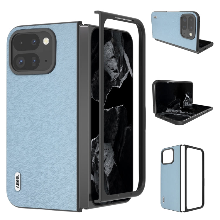 For Google Pixel 9 Pro Fold ABEEL Genuine Leather Elegant Black Edge Phone Case(Sky Blue) - Google Cases by PMC Jewellery | Online Shopping South Africa | PMC Jewellery | Buy Now Pay Later Mobicred