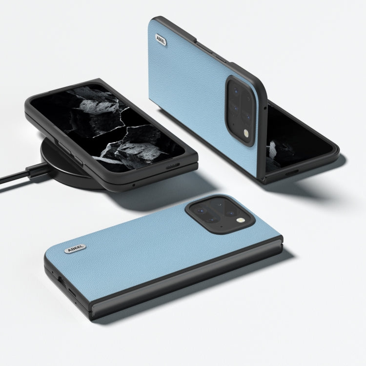 For Google Pixel 9 Pro Fold ABEEL Genuine Leather Elegant Black Edge Phone Case(Sky Blue) - Google Cases by PMC TechLife | Online Shopping South Africa | PMC TechLife | Buy Now Pay Later Mobicred