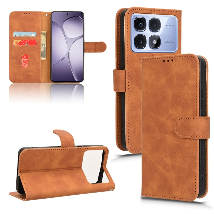 For Redmi K70 Ultra Skin Feel Magnetic Flip Leather Phone Case(Brown) - Xiaomi Cases by PMC Jewellery | Online Shopping South Africa | PMC Jewellery | Buy Now Pay Later Mobicred