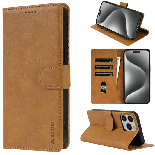 For iPhone 16 Pro Max N.BEKUS CSJ-P1 Solid Color Leather Phone Case(Brown) - iPhone 16 Pro Max Cases by N.BEKUS | Online Shopping South Africa | PMC Jewellery | Buy Now Pay Later Mobicred