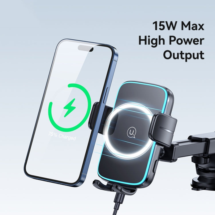 USAMS CD229 15W Accurate Aligment Wireless Charging Car Phone Holder with Suction Cup(Black) - Wireless Charger Holders by USAMS | Online Shopping South Africa | PMC Jewellery | Buy Now Pay Later Mobicred