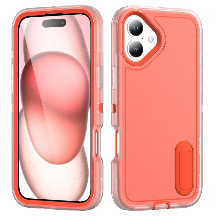 For iPhone 16 Rugged PC + Silicone Phone Case with Holder(Transparent+Orange) - iPhone 16 Cases by PMC Jewellery | Online Shopping South Africa | PMC Jewellery | Buy Now Pay Later Mobicred