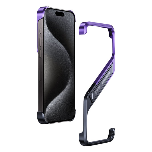 For iPhone 15 Pro Max S-shaped Stand Frameless Metal Phone Case(Black Purple) - iPhone 15 Pro Max Cases by PMC Jewellery | Online Shopping South Africa | PMC Jewellery | Buy Now Pay Later Mobicred