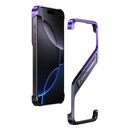 For iPhone 16 Pro Max S-shaped Stand Frameless Metal Phone Case(Black Purple) - iPhone 16 Pro Max Cases by PMC Jewellery | Online Shopping South Africa | PMC Jewellery | Buy Now Pay Later Mobicred