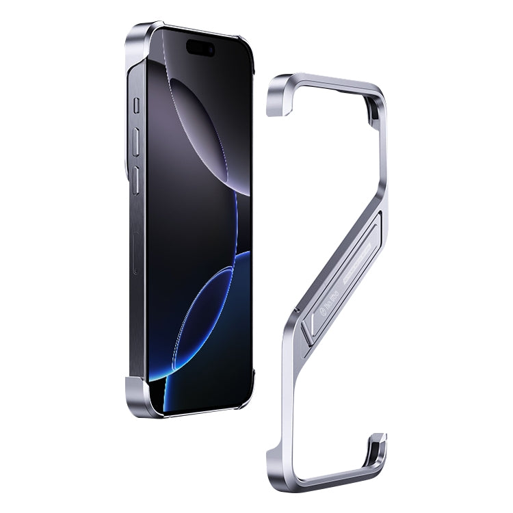 For iPhone 16 Pro S-shaped Stand Frameless Metal Phone Case(Silver) - iPhone 16 Pro Cases by PMC Jewellery | Online Shopping South Africa | PMC Jewellery | Buy Now Pay Later Mobicred