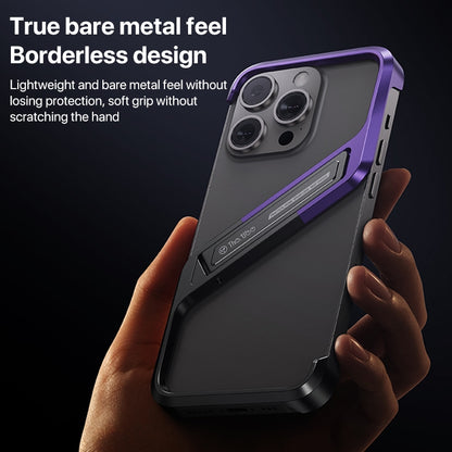 For iPhone 14 Pro Max S-shaped Stand Frameless Metal Phone Case(Black Purple) - iPhone 14 Pro Max Cases by PMC Jewellery | Online Shopping South Africa | PMC Jewellery | Buy Now Pay Later Mobicred