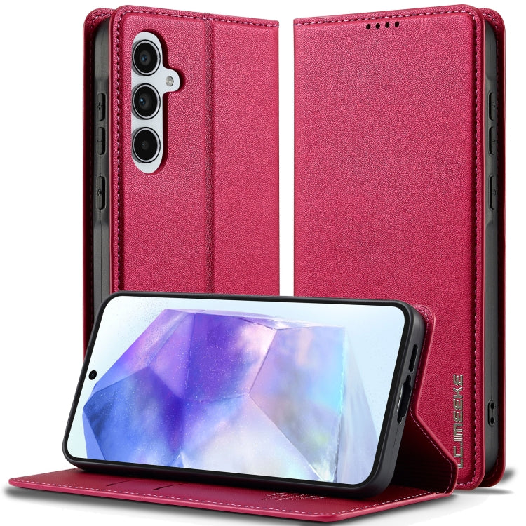 For Samsung Galaxy S24 FE 5G LC.IMEEKE L1 Series Frosted Fine Texture PU Phone Case(Red) - Galaxy S24 FE 5G Cases by LC.IMEEKE | Online Shopping South Africa | PMC Jewellery | Buy Now Pay Later Mobicred