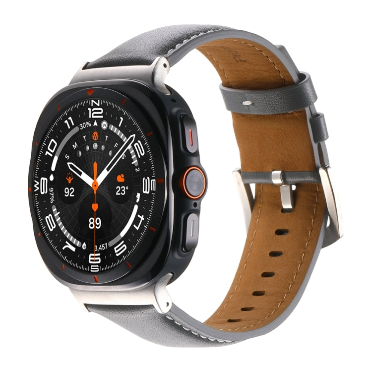 For Samsung Galaxy Watch Ultra 47mm Plain Genuine Leather Watch Band(Grey) - Watch Bands by PMC TechLife | Online Shopping South Africa | PMC TechLife | Buy Now Pay Later Mobicred