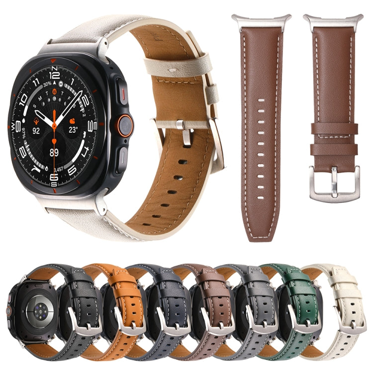 For Samsung Galaxy Watch Ultra 47mm Plain Genuine Leather Watch Band(Green) - Watch Bands by PMC TechLife | Online Shopping South Africa | PMC TechLife | Buy Now Pay Later Mobicred
