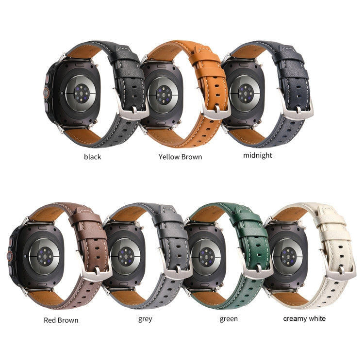 For Samsung Galaxy Watch Ultra 47mm Plain Genuine Leather Watch Band(Grey) - Watch Bands by PMC TechLife | Online Shopping South Africa | PMC TechLife | Buy Now Pay Later Mobicred