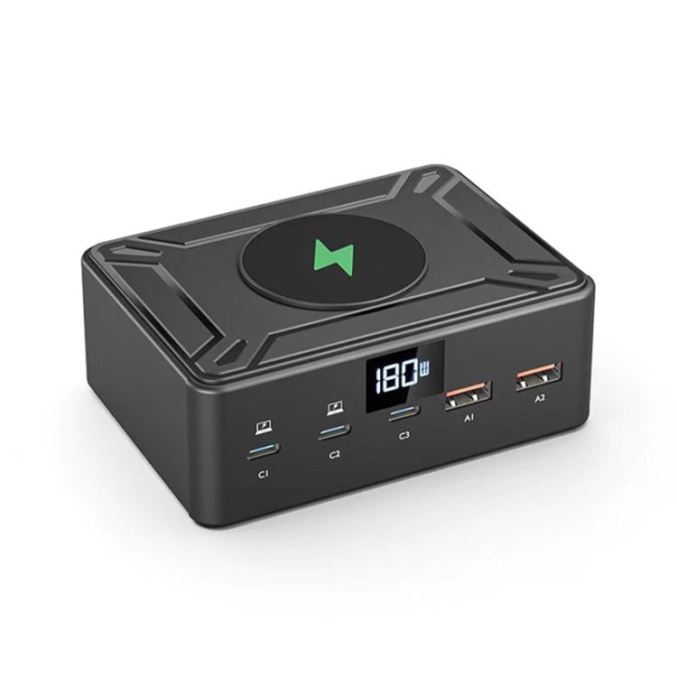 190W LED Display 3 x Type-C + 2 x USB Multi Ports Charger Support QI Wireless Charging(EU Plug) - free shipping - PMC Jewellery - Order now!