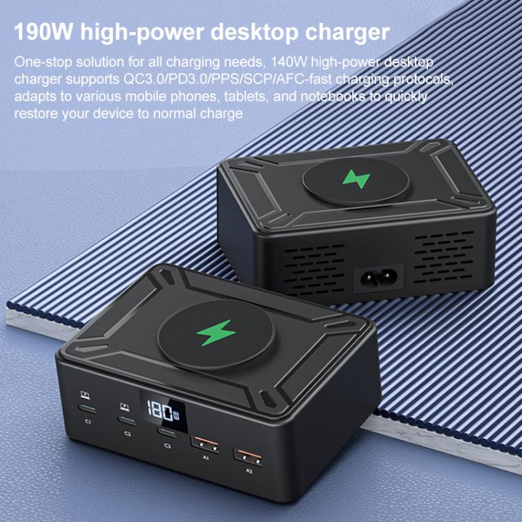 190W LED Display 3 x Type-C + 2 x USB Multi Ports Charger Support QI Wireless Charging(EU Plug) - free shipping - PMC Jewellery - Order now!
