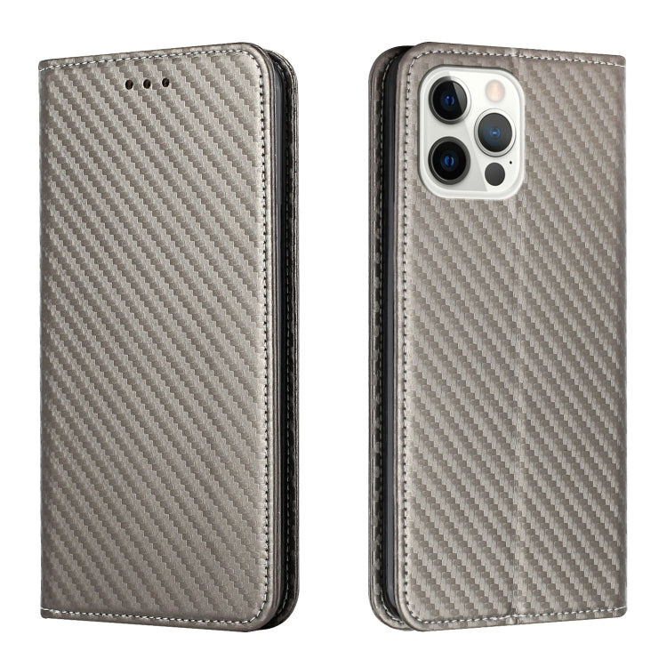 For iPhone 16 Pro Carbon Fiber Texture Magnetic Flip Leather Phone Case(Grey) - iPhone 16 Pro Cases by PMC TechLife | Online Shopping South Africa | PMC TechLife | Buy Now Pay Later Mobicred