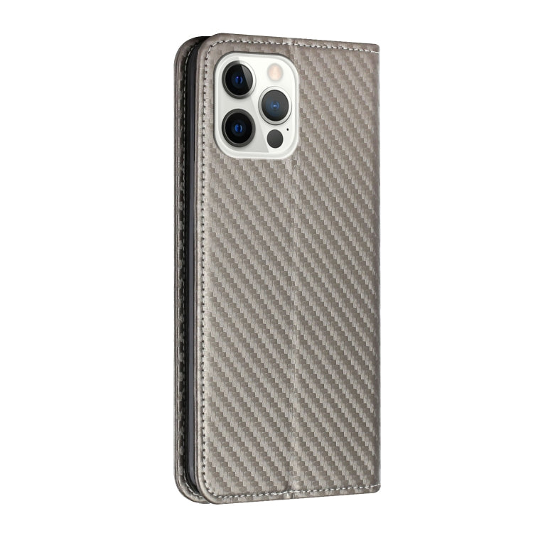 For iPhone 16 Pro Carbon Fiber Texture Magnetic Flip Leather Phone Case(Grey) - iPhone 16 Pro Cases by PMC TechLife | Online Shopping South Africa | PMC TechLife | Buy Now Pay Later Mobicred