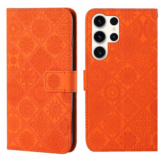 For Samsung Galaxy S25 Ultra 5G Ethnic Style Embossed Pattern Leather Phone Case(Orange) - Galaxy S25 Ultra 5G Cases by PMC Jewellery | Online Shopping South Africa | PMC Jewellery | Buy Now Pay Later Mobicred