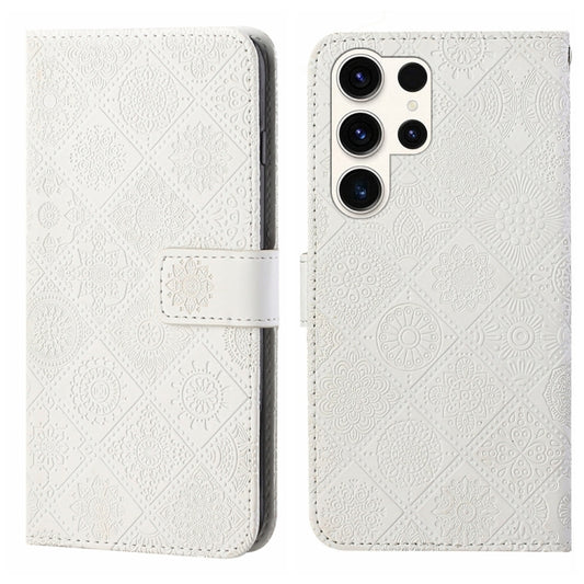 For Samsung Galaxy S25 Ultra 5G Ethnic Style Embossed Pattern Leather Phone Case(White) - Galaxy S25 Ultra 5G Cases by PMC Jewellery | Online Shopping South Africa | PMC Jewellery | Buy Now Pay Later Mobicred