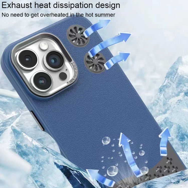 For iPhone 16 Plus Leather Textured Fan Hollow Cooling MagSafe Magnetic Phone Case(Grey) - iPhone 16 Plus Cases by PMC Jewellery | Online Shopping South Africa | PMC Jewellery | Buy Now Pay Later Mobicred