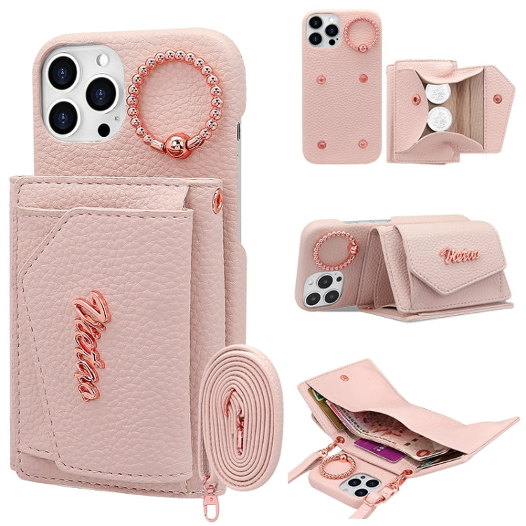 For iPhone 15 Pro Max VIETAO Ring Holder Wallet PU Phone Case with Lanyard(Pink) - iPhone 15 Pro Max Cases by VIETAO | Online Shopping South Africa | PMC Jewellery | Buy Now Pay Later Mobicred