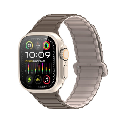 For Apple Watch Series 7 45mm DUX DUCIS KJ Series Magnetic Buckle Silicone Watch Band(Brown Grey) - Watch Bands by DUX DUCIS | Online Shopping South Africa | PMC Jewellery | Buy Now Pay Later Mobicred