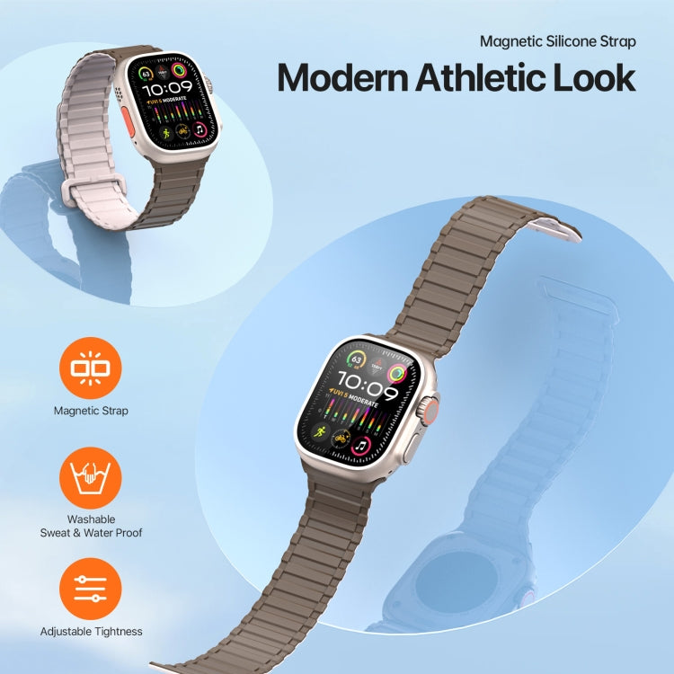 For Apple Watch Series 7 45mm DUX DUCIS KJ Series Magnetic Buckle Silicone Watch Band(Brown Grey) - Watch Bands by DUX DUCIS | Online Shopping South Africa | PMC Jewellery | Buy Now Pay Later Mobicred