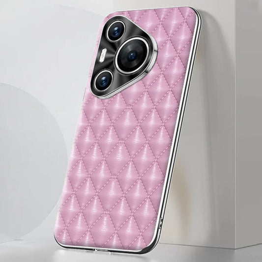 For Huawei Pura 70 Silver Edge Rhombic Texture PU Leather Phone Case(Pink) - Huawei Cases by PMC Jewellery | Online Shopping South Africa | PMC Jewellery | Buy Now Pay Later Mobicred