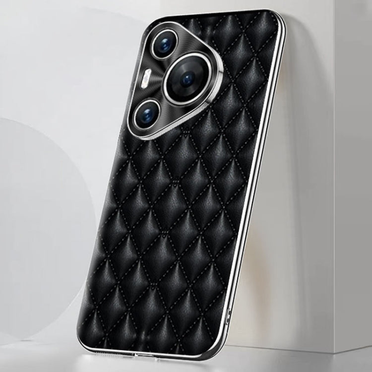 For Huawei Pura 70 Pro / 70 Pro+ Silver Edge Rhombic Texture PU Leather Phone Case(Black) - Huawei Cases by PMC Jewellery | Online Shopping South Africa | PMC Jewellery | Buy Now Pay Later Mobicred