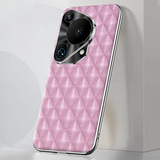 For Huawei Pura 70 Ultra Silver Edge Rhombic Texture PU Leather Phone Case(Pink) - Huawei Cases by PMC Jewellery | Online Shopping South Africa | PMC Jewellery | Buy Now Pay Later Mobicred