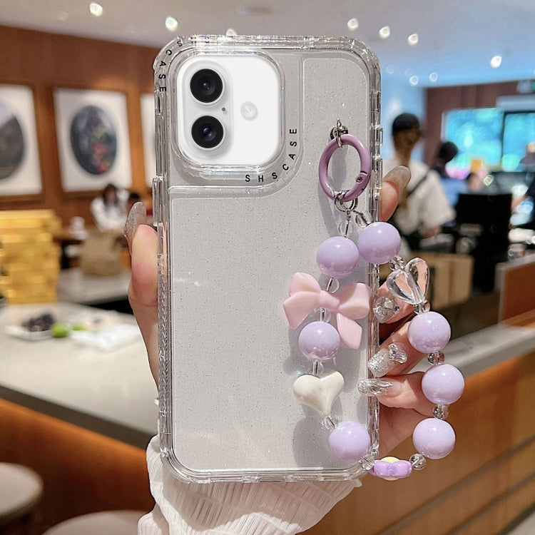 For iPhone 16 Plus TPU + PC + Glitter Sequins Full Coverage Phone Case with Bracelet(Transparent) - iPhone 16 Plus Cases by PMC TechLife | Online Shopping South Africa | PMC TechLife | Buy Now Pay Later Mobicred