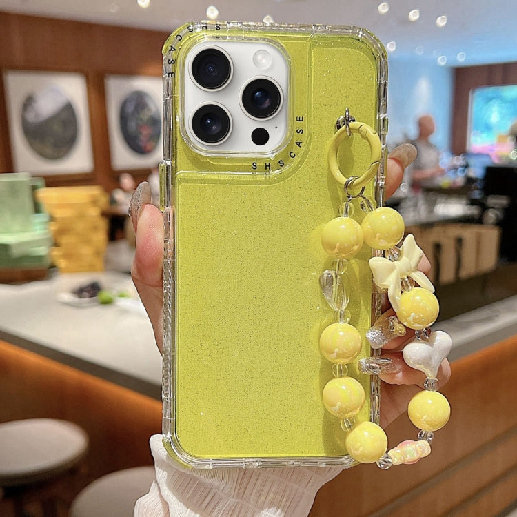 For iPhone 16 Pro Max TPU + PC + Glitter Sequins Full Coverage Phone Case with Bracelet(Yellow) - iPhone 16 Pro Max Cases by PMC TechLife | Online Shopping South Africa | PMC TechLife | Buy Now Pay Later Mobicred