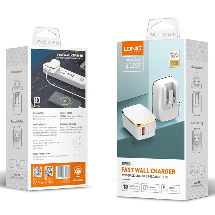 LDNIO A1204Q QC3.0 18W USB Fast Charger with 1m USB to Micro USB Cable, Plug Type:EU Plug(White Gold) - free shipping - PMC TechLife - Order now!